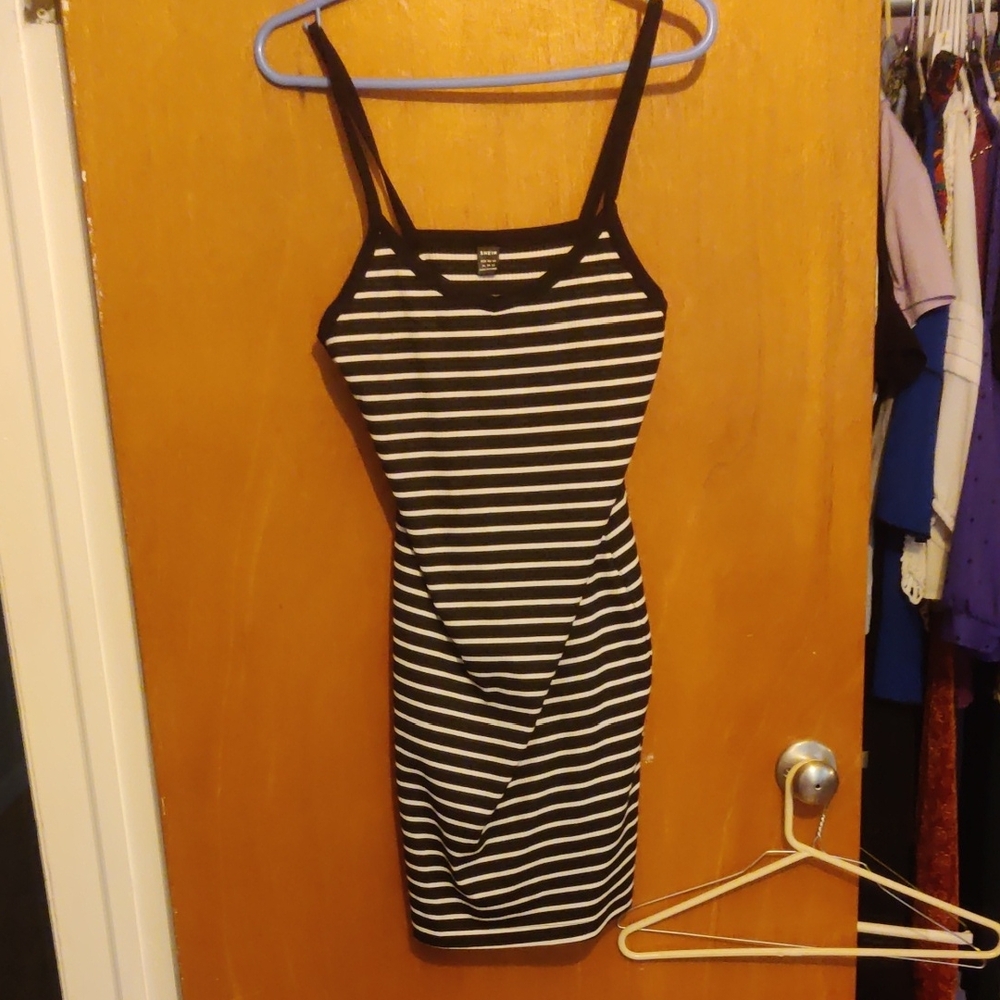 SHEIN Black and White Striped Mini Dress